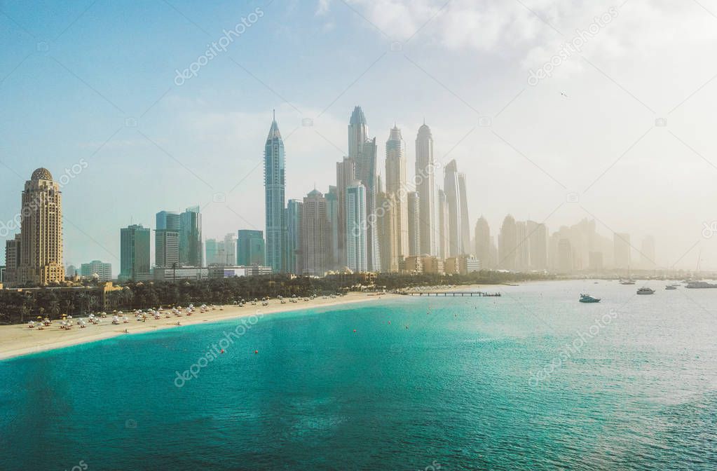 Dubai Marina aerial view in Dubai, UAE