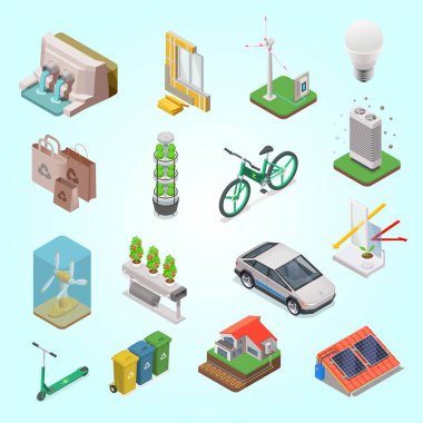 Ekolojik elementlere sahip izometrik simgeler