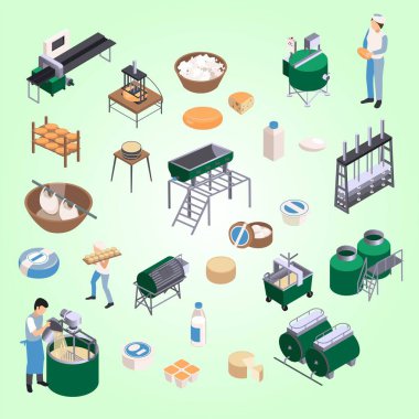 Izometrik barbekü ve yiyecek elementleri kümesi, düz çizim izole vektörü