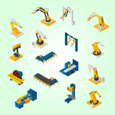 robotik kol simgesi seti, izometrik biçim