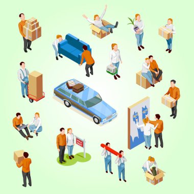 Teslimat. İzometrik vektör çizimi. kurye teslimat paketi, paket kutuları.