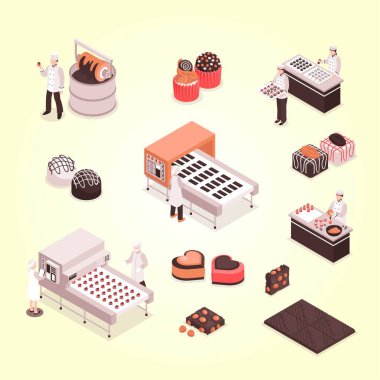 Üretim süreci ile izometrik fabrika içi