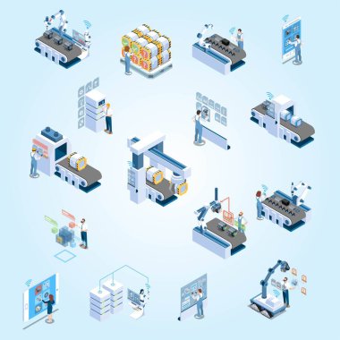 İzometrik fabrika üretim ve üretim süreci