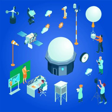 İnsanların ve bilimin izometrik çizimi