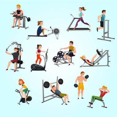 fitness ve egzersiz çizgi film vektör çizimleri.