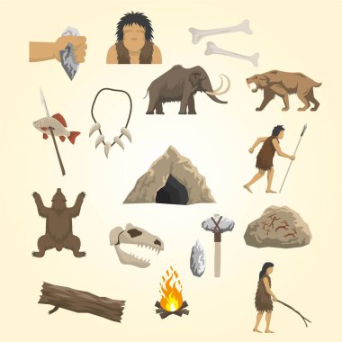 Tarih öncesi hayvanların vektör kümesi. vektör