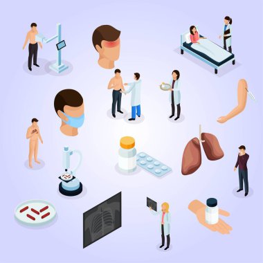 izometrik tıbbi ve sağlık konsepti vektör çizimi