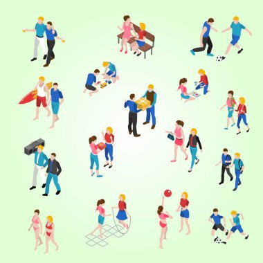 Farklı pozlardaki bir grup insanın vektör çizimi