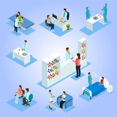 izometrik doktorlar, doktorlar, doktorlar, doktor, hemşire, doktor, hastane, hasta, tıbbi personel.