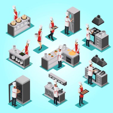 Yemek pişiren izometrik mutfak şefi