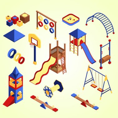 Çocukların oyun alanı izometrik bileşimi çocukların oyun alanı ve oyun alanı vektör illüstrasyonu ile izole edilmiş