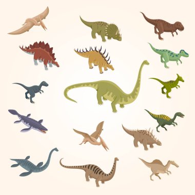 Dinozor çizgi film seti. vektör koleksiyonu.