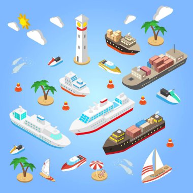 Dünyanın teması üzerine izometrik simgeler.