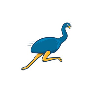 Mavi çalışan emu karikatür vektör. Beyaz arka plan üzerinde çalışan neşeli emu kuşu.