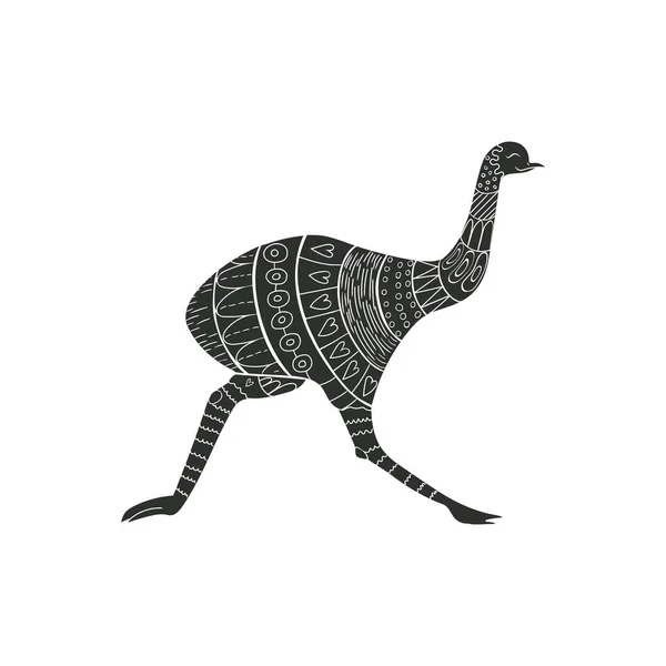 Oiseau Émeu Tribal Isolé Sur Fond Blanc Emu Stylisé Mignon — Image vectorielle