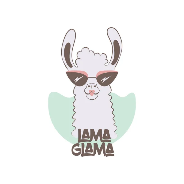 Llama Gafas Sol Lápiz Labial Ilustración Vectores Dibujos Animados Lama — Archivo Imágenes Vectoriales