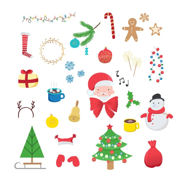 Kolekce Vánočních Ozdob Izolovaných Bílém Pozadí Zimní Svátky Symboly Pro — Stockový vektor