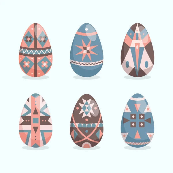 Пасхальные Яйца Плоском Стиле Весенние Каникулы Счастливой Пасхи Набор Пасхальных — стоковый вектор
