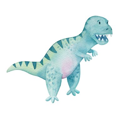 Beyaz arka planda izole edilmiş yeşil dinozor klipsli sanat. Dişli dino beyaz arkaplanda izole edildi.