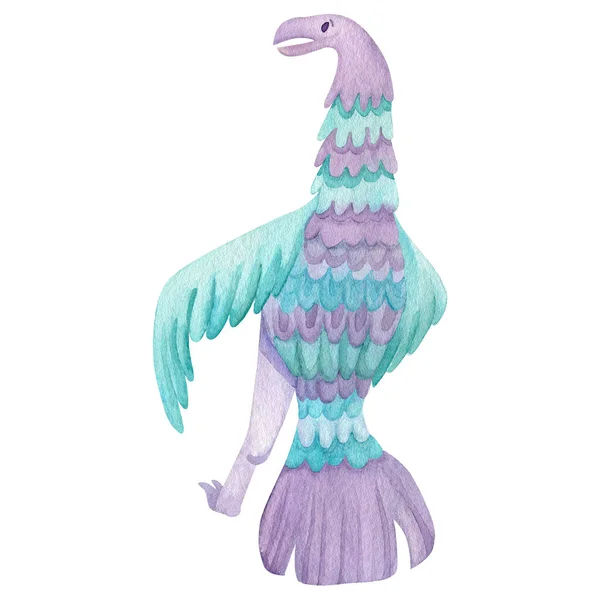 Pássaro Como Dinossauro Clip Art Ilustração Aquarela Dino Roxo Com — Fotografia de Stock