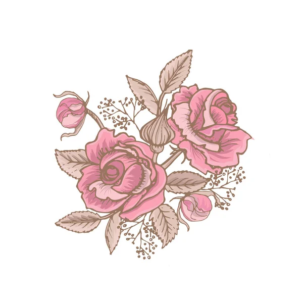Ροζ Τριαντάφυλλα Κλιπ Art Προσωρινή Απεικόνιση Διάνυσμα Τατουάζ Όμορφη Σύνθεση — Διανυσματικό Αρχείο