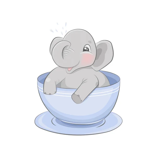 Baby Elephant Sitting Cup Vector Illustration Cute Elephant Clip Art — Stock Vector