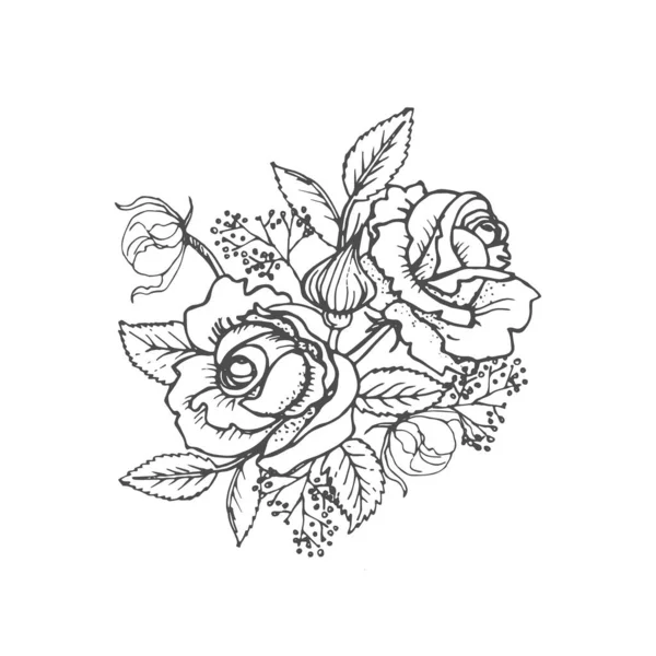 Τριαντάφυλλα Κλιπ Art Προσωρινή Απεικόνιση Διάνυσμα Τατουάζ Όμορφη Σύνθεση Λουλουδιών — Διανυσματικό Αρχείο