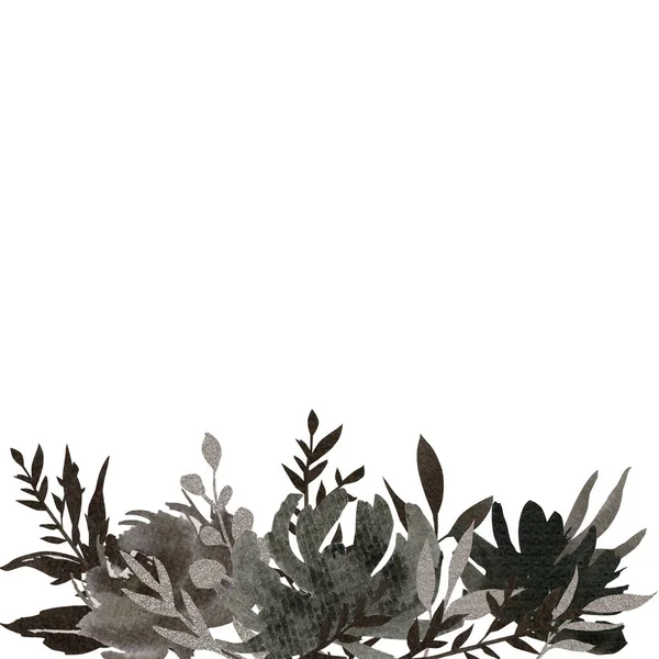 Met Hand Geschilderde Zwarte Inkt Bloemstuk Illustratie Aquarel Botanische Samenstelling — Stockfoto
