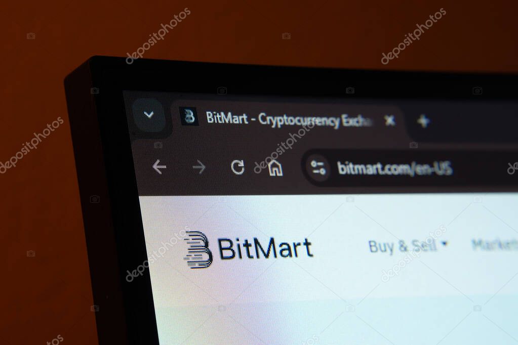 Dhaka, Bangladesh- 02 June 2025: Close-up of a computer screen displaying the BitMart web interface in dark mode