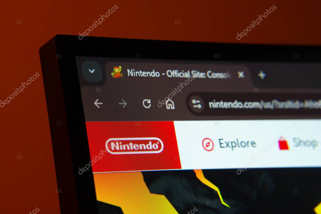 Dhaka, Bangladesh- 02 June 2025: Close-up of a computer screen displaying the nintendo web interface in dark mode