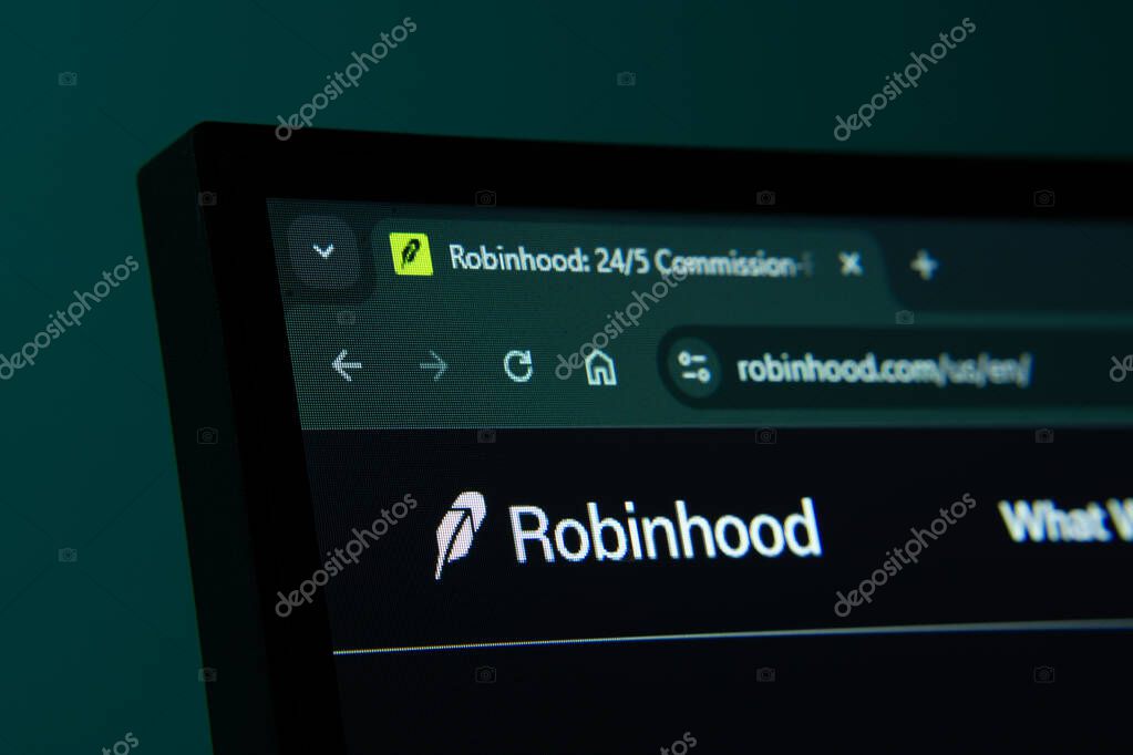 Dhaka, Bangladesh- 02 June 2025: Close-up of a computer screen displaying the Robinhood web interface in dark mode