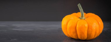 gri bir arka plan üzerinde turuncu dekoratif kabaklar.