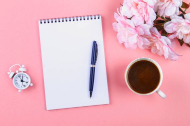 Boş defter üzerinde bir pastel pembe mavi kalem ile. mock-up, çerçeve, şablon