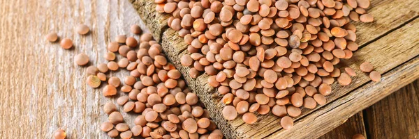 Raw Red Lentils Wooden Board Superfood — Stock Photo, Image