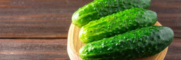 Fresh Raw Green Cucumbers Wooden Table — Stock Photo, Image
