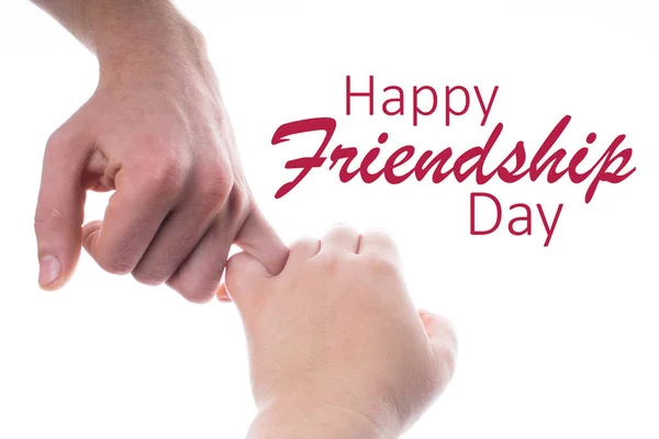Friends Making Pinkie Promise Hands Isolated White Background Happy International — Stock Photo, Image