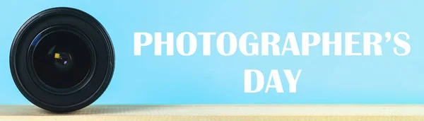 Concept Journée Photographe Journée Photographie Sur Fond Bleu Pastel — Photo