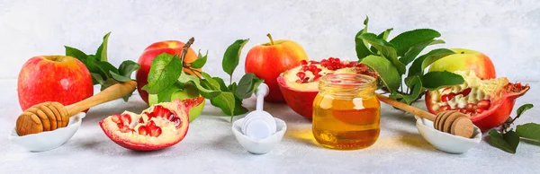 Rosh Hashanah Joods Nieuwjaar Concept Vakantie Traditionele Symbool Appels Honing — Stockfoto