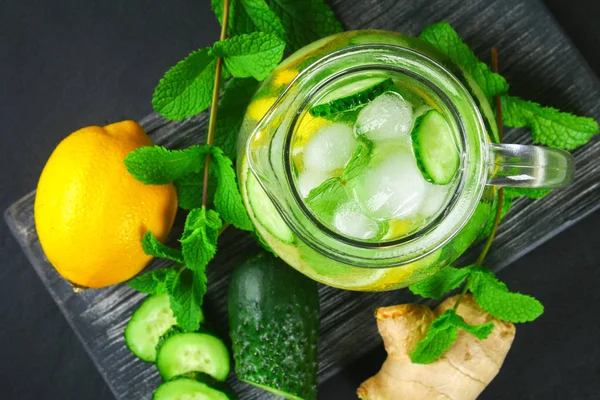 Sassy water. Fresh cool water with cucumber, lemon, ginger and mint. Detox and weight loss