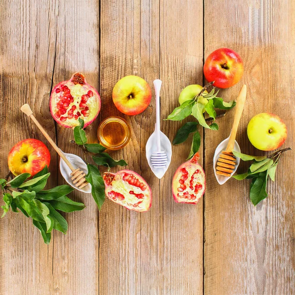 Rosh Hashanah Judiska Nyåret Semester Koncept Traditionell Symbol Äpplen Honung — Stockfoto