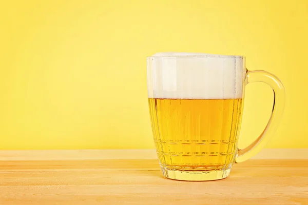 Glass Beer Wood Background Copy Space — Stock Photo, Image