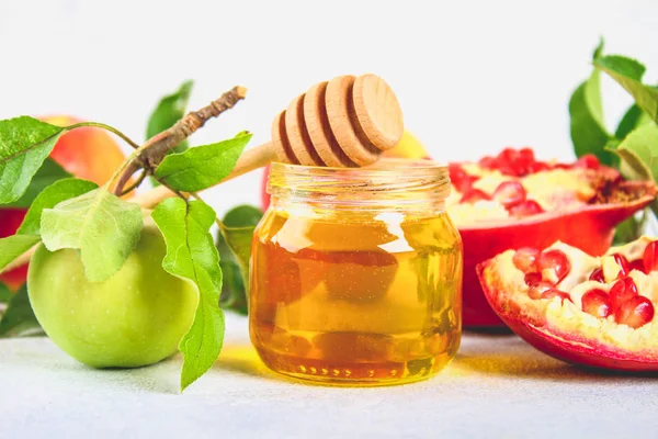 Rosh Hashanah Judiska Nyåret Semester Koncept Traditionell Symbol Äpplen Honung — Stockfoto