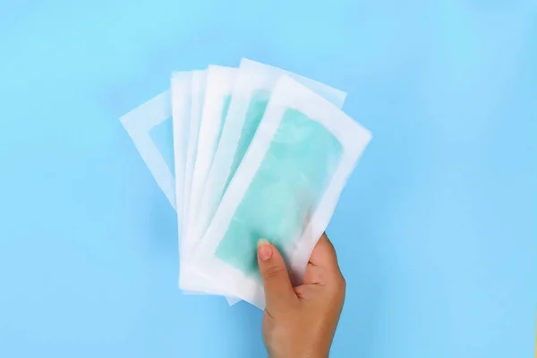 Waxing Strips Blauwe Pastel Achtergrond Bovenaanzicht Blauw — Stockfoto