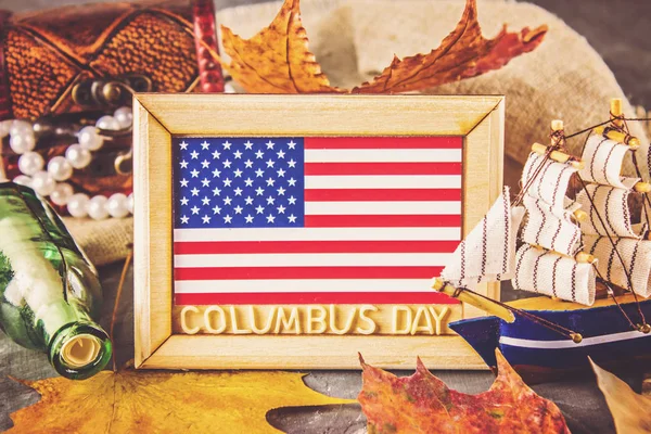 Ευτυχισμένος Ημέρα Του Κολόμβου Κείμενο Έννοια Των Ηπα Διακοπών Ανακαληπτής — Φωτογραφία Αρχείου