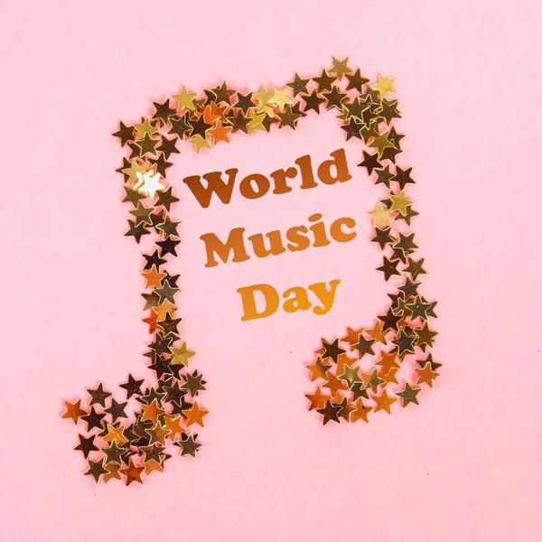 Welt Internationaler Tag Der Musik Noten Von Goldenem Sternenkonfetti Auf — Stockfoto