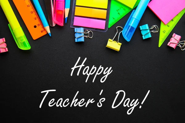 Щасливі Вчителів День Школа Поставок Дошці Тлі Готове Вашого Дизайну — стокове фото