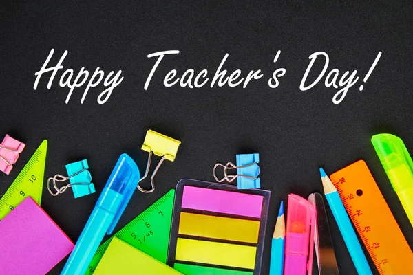 Щасливі Вчителів День Школа Поставок Дошці Тлі Готове Вашого Дизайну — стокове фото