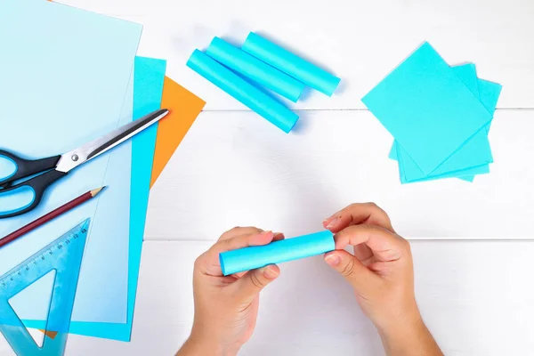 Diy Een Menora Papier Met Zijn Eigen Handen Gemaakt Van — Stockfoto