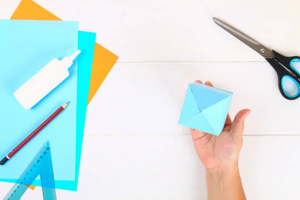 Diy Paper Dreidel His Own Hands Made Paper Sevivon Jewish — Stock Photo, Image