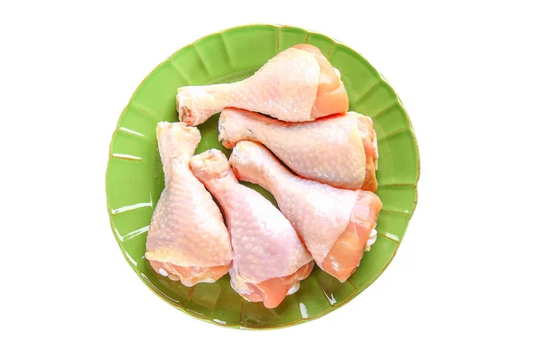 Hühnerkeulen Hühnerkeulen Isoliert Auf Weißem Hintergrund Rohe Hühnerkeulen Ansicht Von — Stockfoto